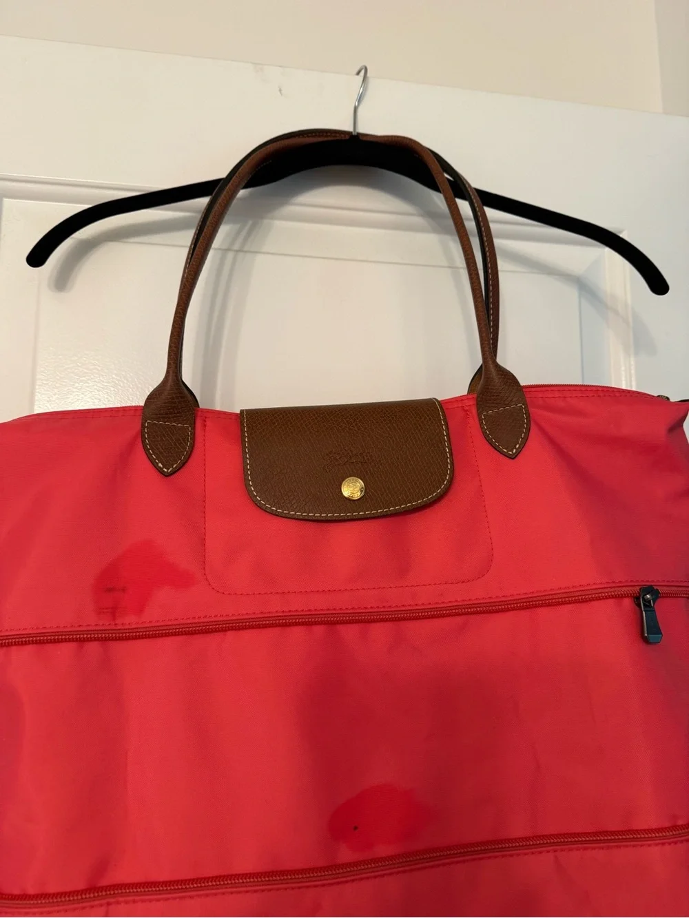 Longchamp Coral Red Tote Bag with Brown Handles - Women Bags - Picture 4 of 9
